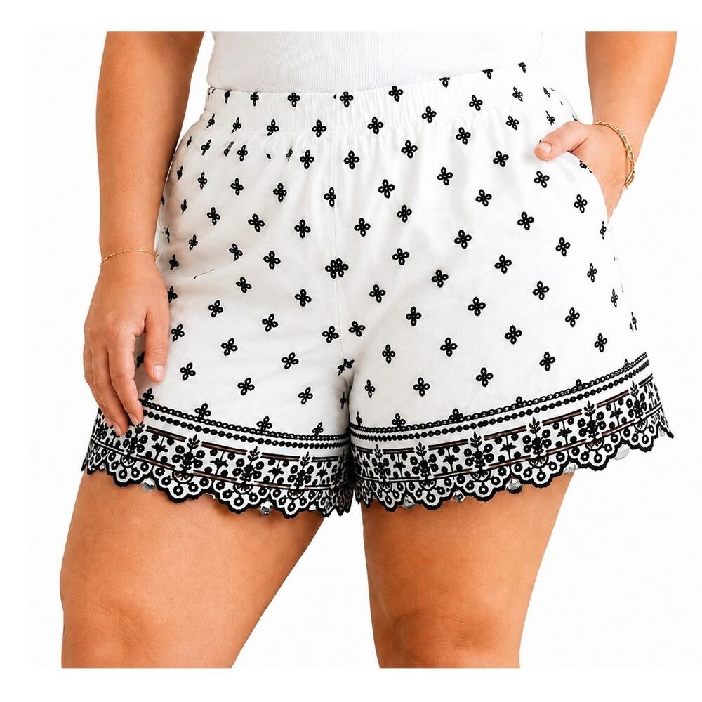Abercrombie & Fitch Linen Blend Embroidered Scallop Shorts NWT Womens XXL